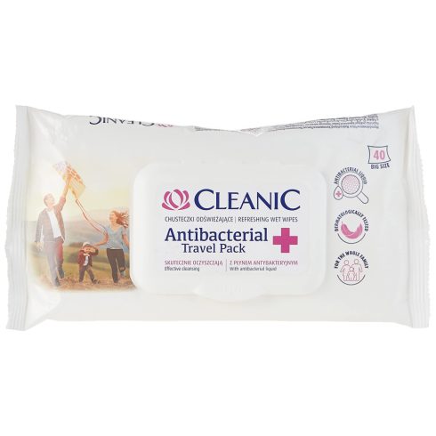 Cleanic Antibakteriális nedves törlőkendő 40db travel pack (zárható)