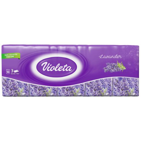 Violeta papír zsebkendő 3 rétegű 10x10 db - levendula