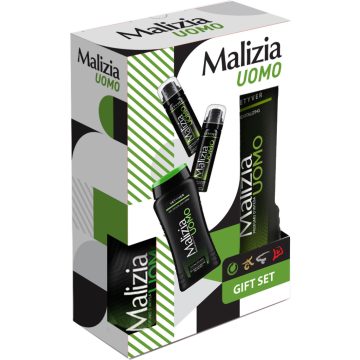   Díszdoboz - Malizia Uomo tripack - Vetyver (férfi) 250ml tusfürdő + 2db 50ml borotvahab